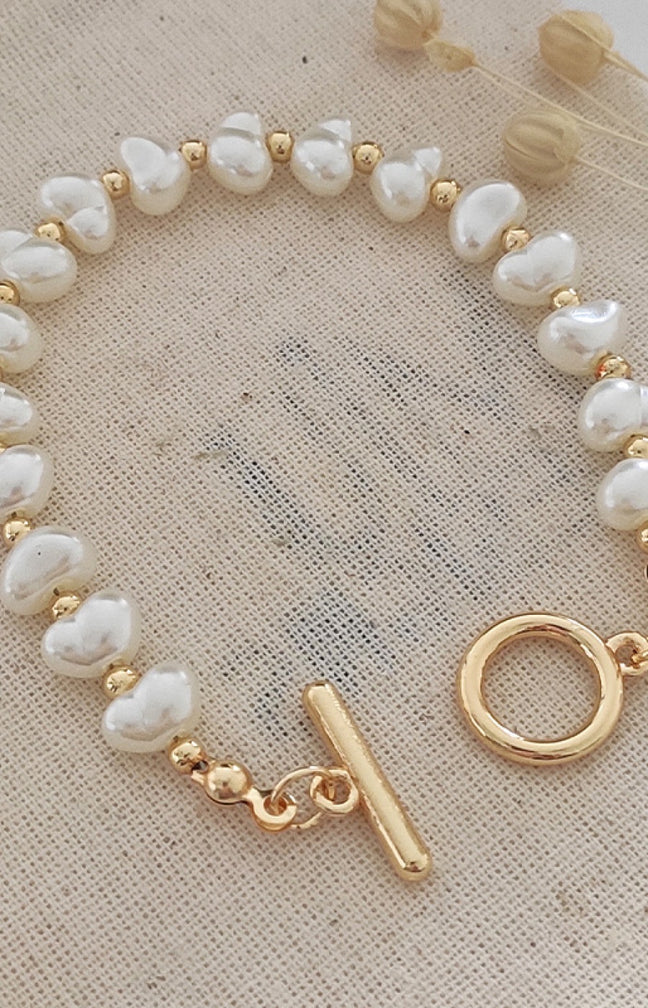 Bracelet - Laiton plaqué or & perles