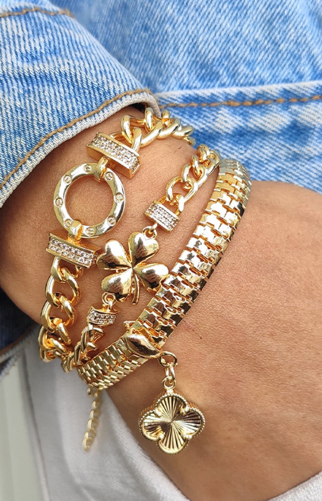 Bracelet - Laiton plaqué or & zircons
