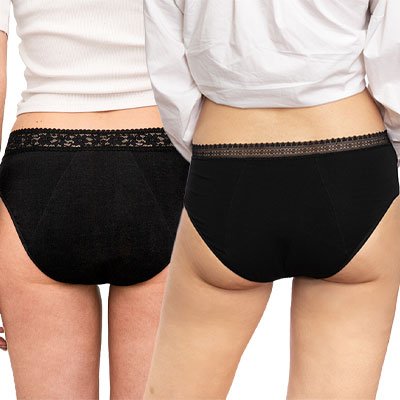 Lot de 2 culottes menstruelles - Jour & nuit - Coton bio - Flux moyens à abondants  - Noir
