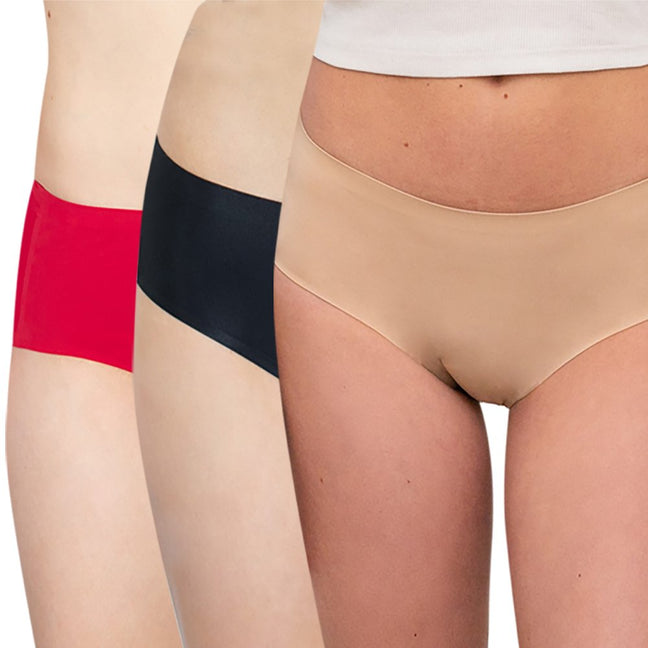 Lot de 3 shortys menstruels invisibles - Flux moyens  - Noir, nude et rouge