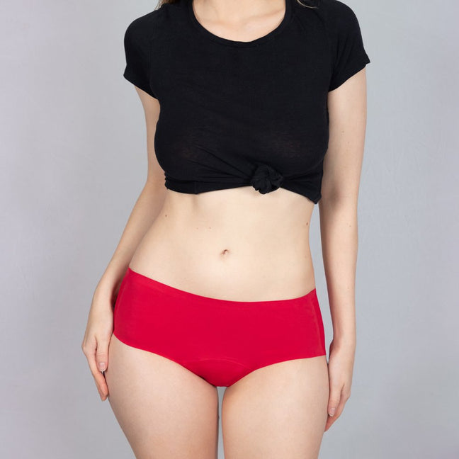 Lot de 3 shortys menstruels invisibles - Flux moyens  - Noir, nude et rouge
