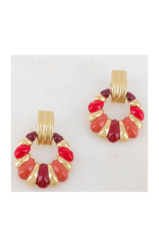 Boucles d'oreilles graphique - Acier inoxydable & résine rouge