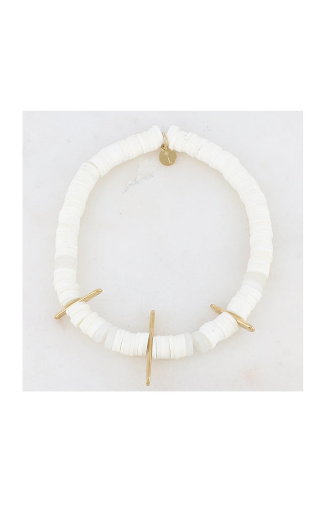 Bracelet élastique - Acier inoxydable doré & Heishi blanches